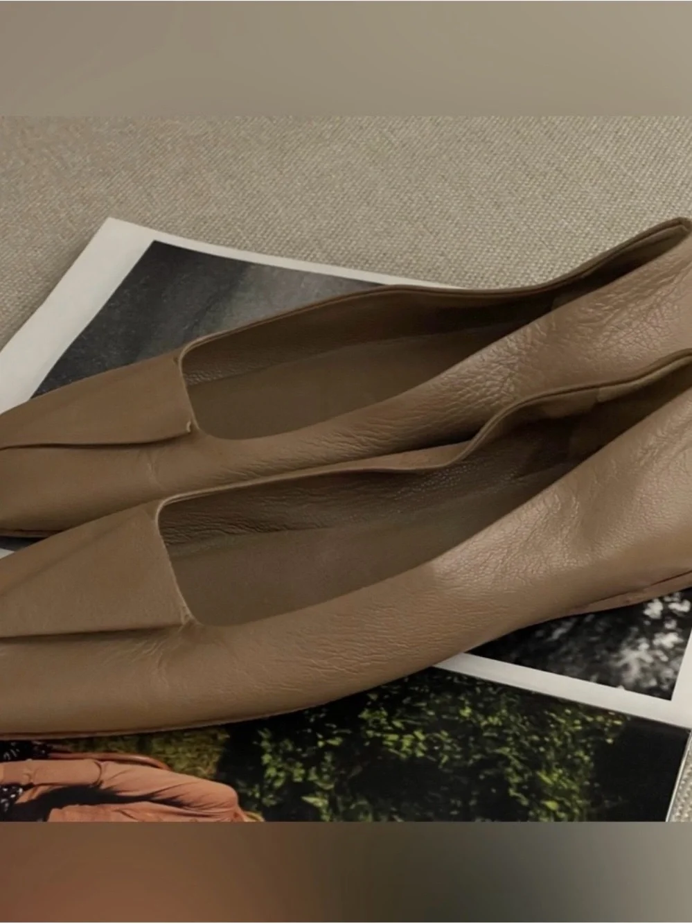 Jil Sander Beige Square-Toe Leather Flats